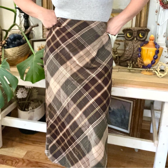 Vintage Equestrian Brown Hunter Green Tartan Plaid Skirt - Picture 2 of 4